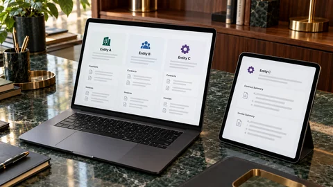 Illustrative elektronische Prüfung zu „Ein einheitlicher Marktauftritt, unterschiedliche Haftung: Wen sollten Sie verklagen?“ auf einem schwarzen Laptop an einem grünen Marmorschreibtisch