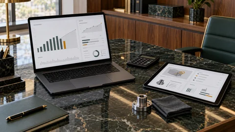 Illustrative elektronische Prüfung zu „Entgangener Gewinn oder Prognose: So begründen Sie einen Schadensersatzanspruch“ auf einem schwarzen Laptop an einem grünen Marmorschreibtisch