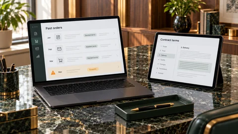 Illustrative elektronische Prüfung zu „Übliche Marktpraxis: Ist sie zum Vertragsbestandteil geworden?“ auf einem schwarzen Laptop an einem grünen Marmorschreibtisch